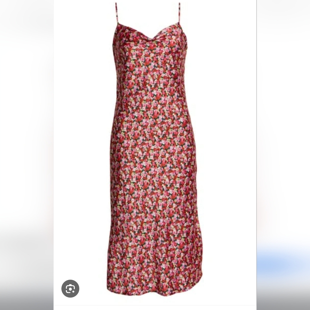 All In Favor COWL NECK SATIN MIDI DRESS IN PINK BLOOMING FLORAL
